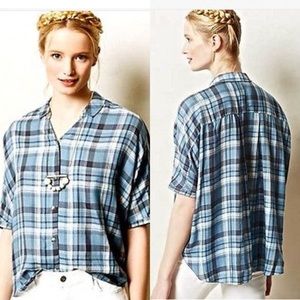 Holding horses oversized plaid blue button down M